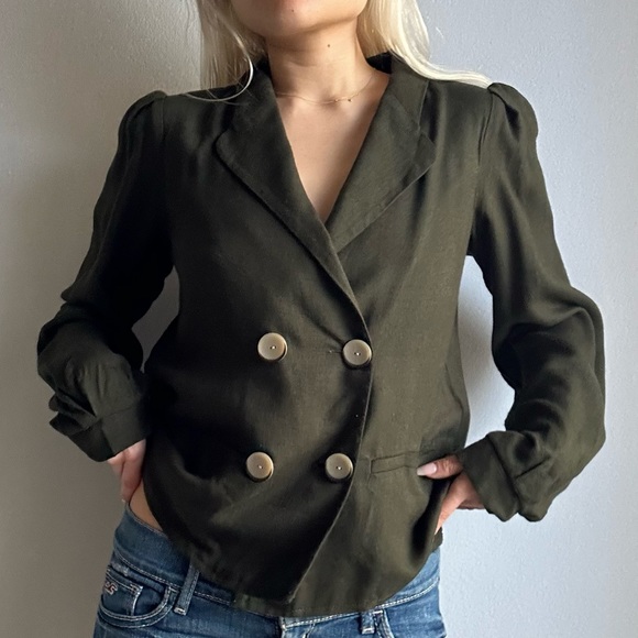 Zara Tops - *SOLD* NWOT ZARA TRF Forest Green Double Breast Long Sleeves Blazer Shirt